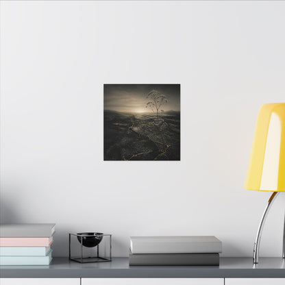 Dawn Cracked Earth Canvas Art - Dark Japandi Mono No Aware