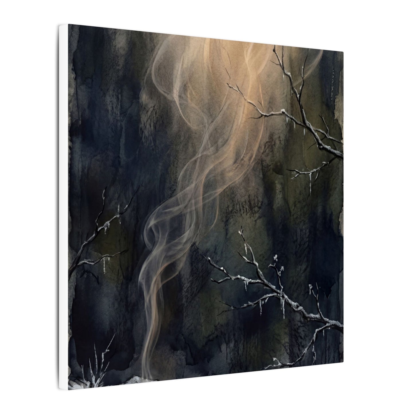 Incense Smoke Winter Canvas Art | Dark Japandi Moody Design