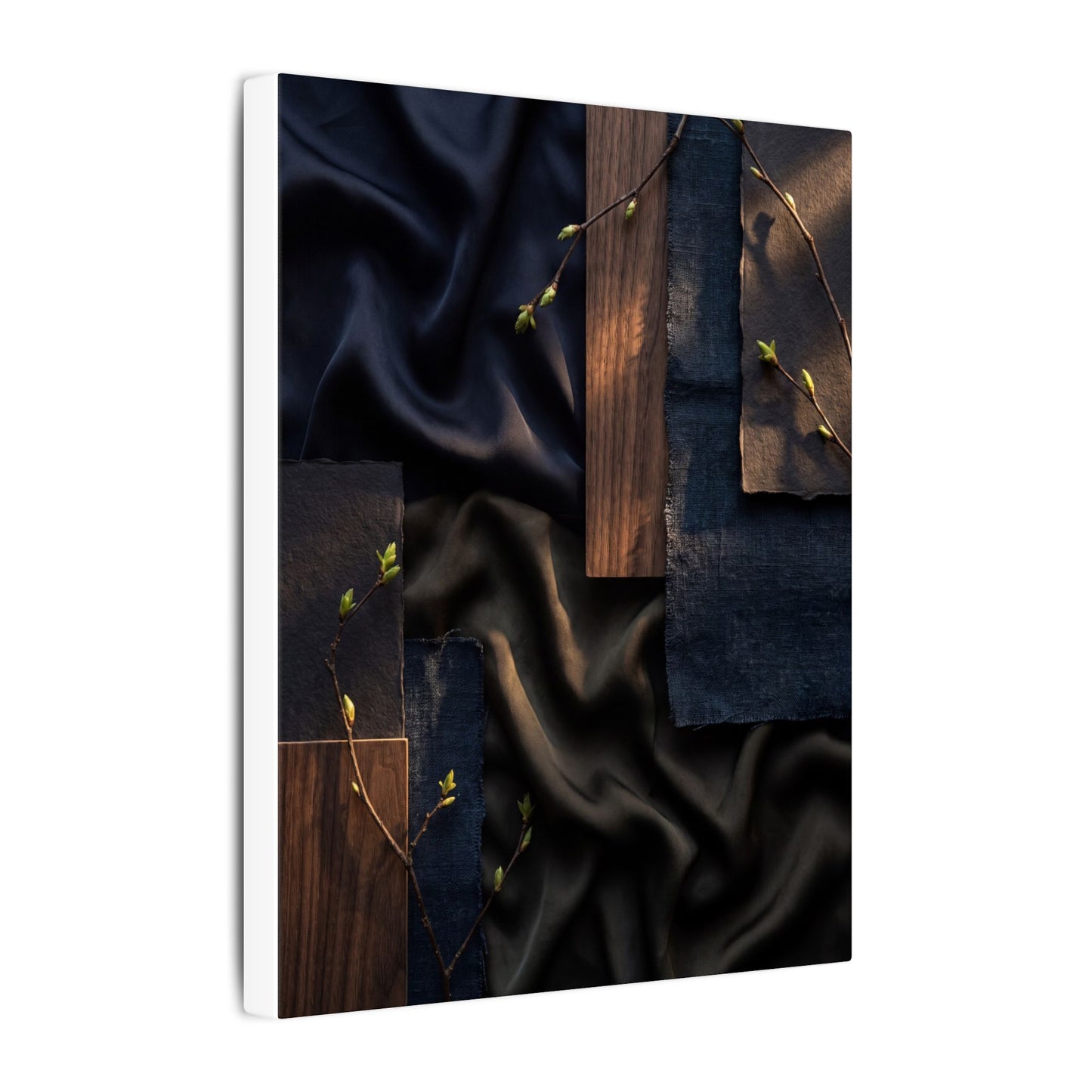 Silk Drape Spring Canvas Art | Dark Japandi Moody Design