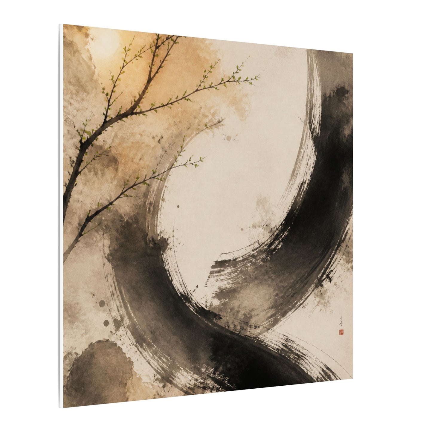 Japandi Ink Brushstroke in Golden Hour | Watercolor Canvas Art
