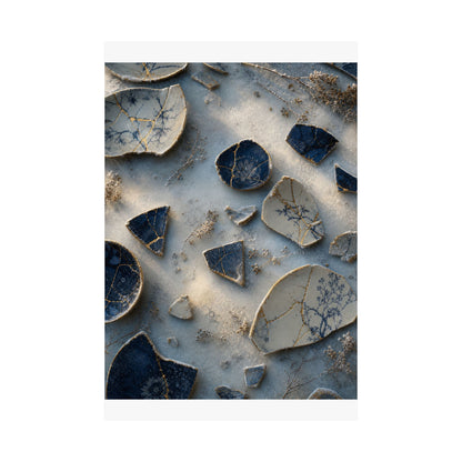 Kintsugi Broken Pottery in Dawn | Gold Vein Wall Art Print