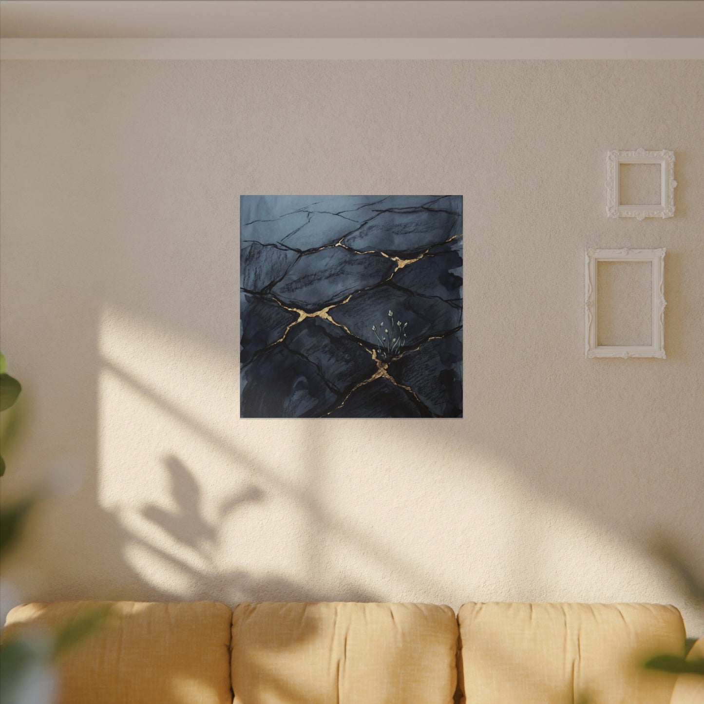 Mono No Aware Cracked Earth Canvas Art - Dark Japandi Charcoal Ink