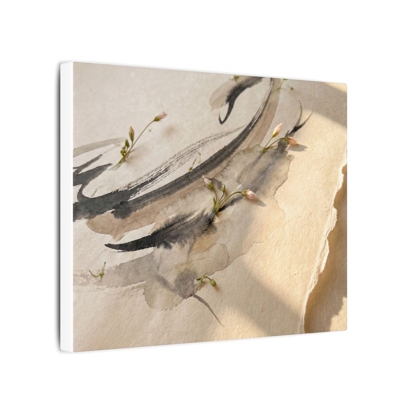 Ink Brushstroke Watercolor Canvas Art | Neutral Japandi Art