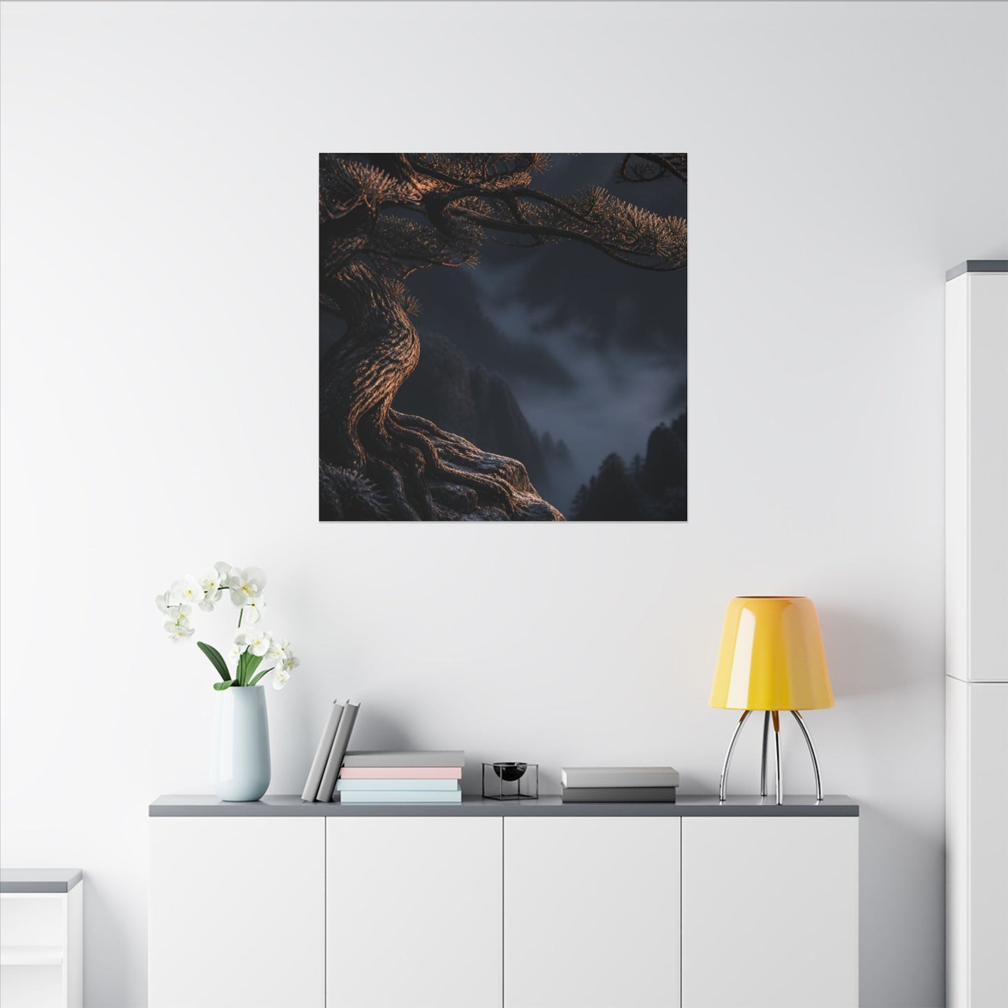 Bold Pine Tree Canvas Art - Shadow Zen Dark Japandi