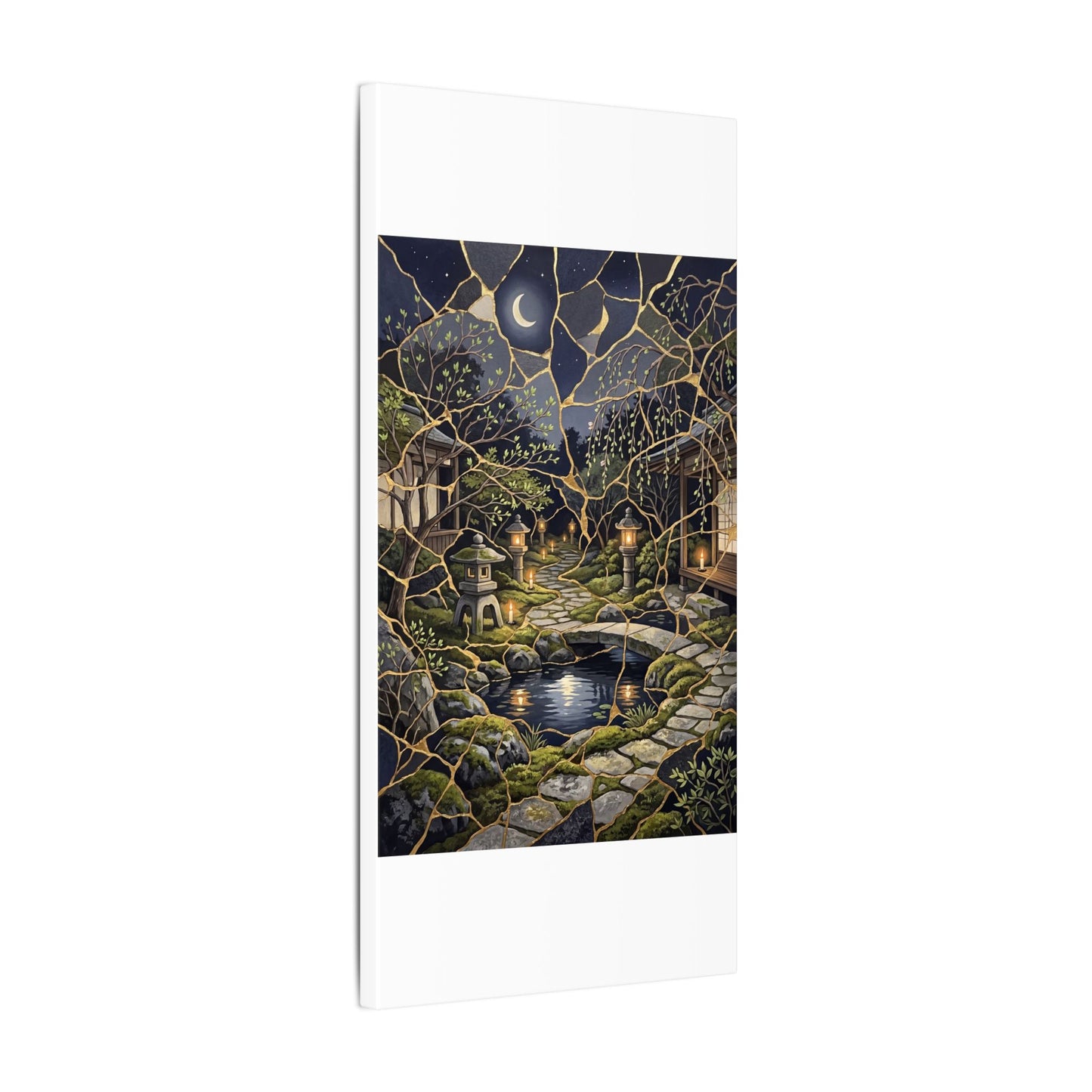 Kintsugi Moonlit Garden in Candlelight | Gold Vein Canvas Art
