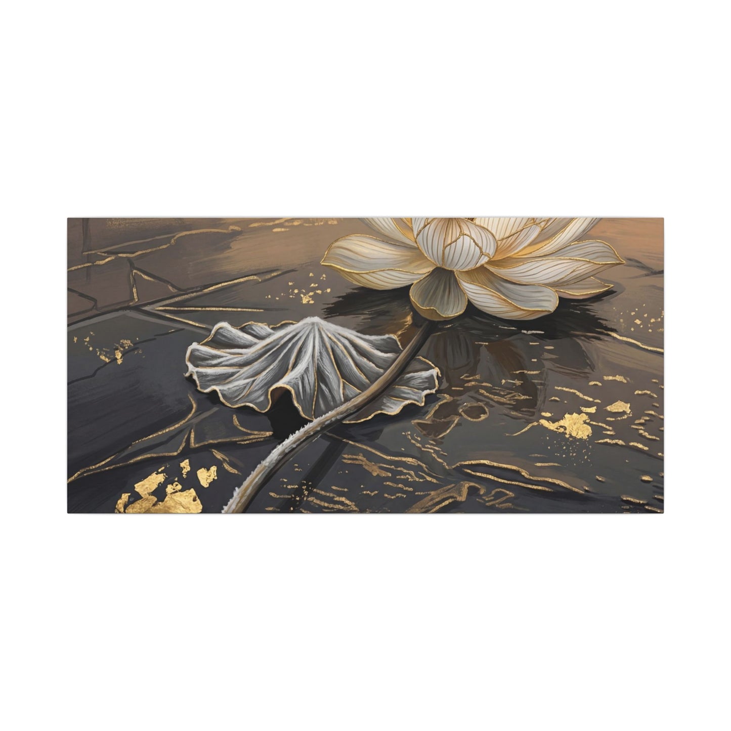 Kintsugi Lotus Flower in Golden Hour | Gold Vein Canvas Art