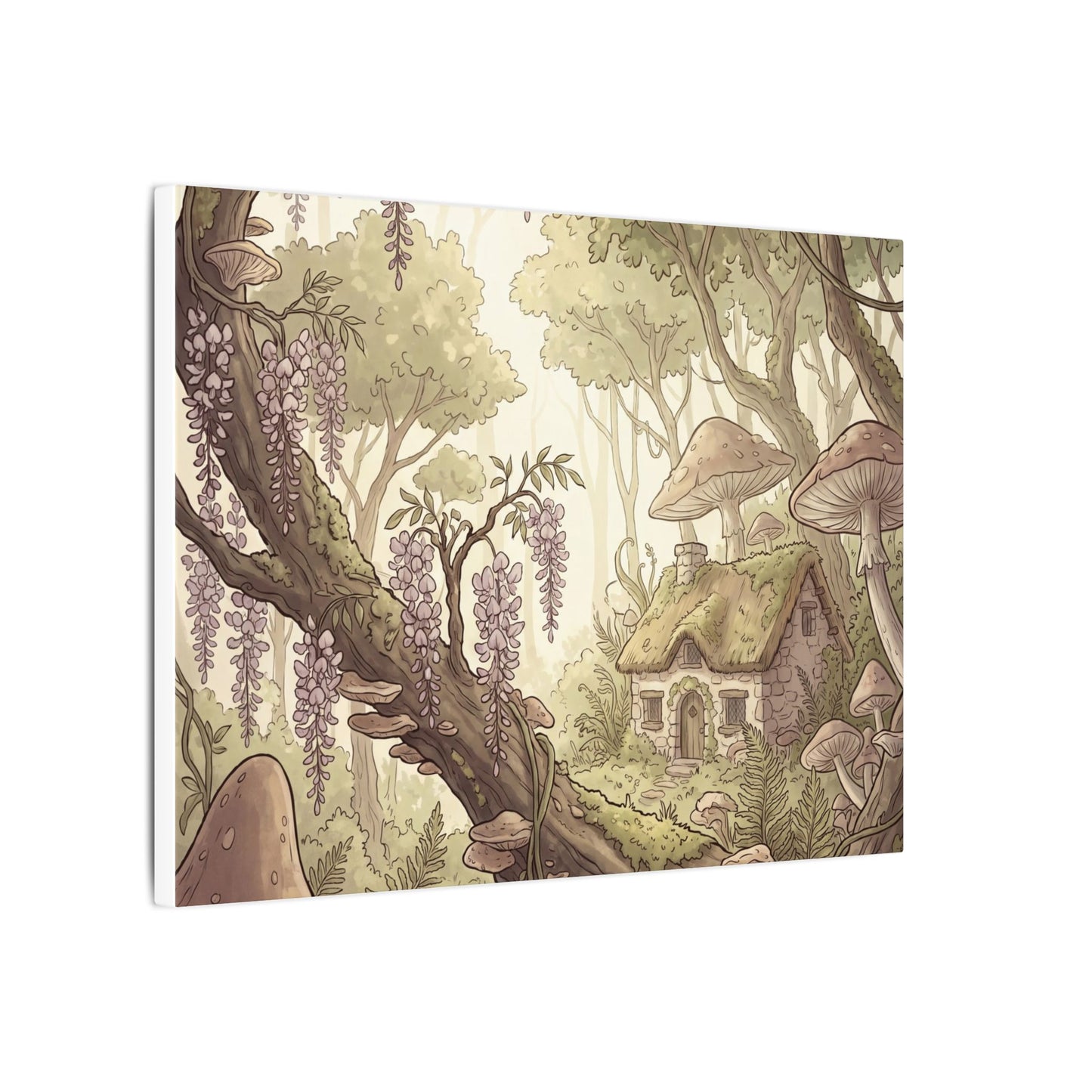 Summer Wisteria Mushroom Illustration Canvas Art | Enchanting Decor