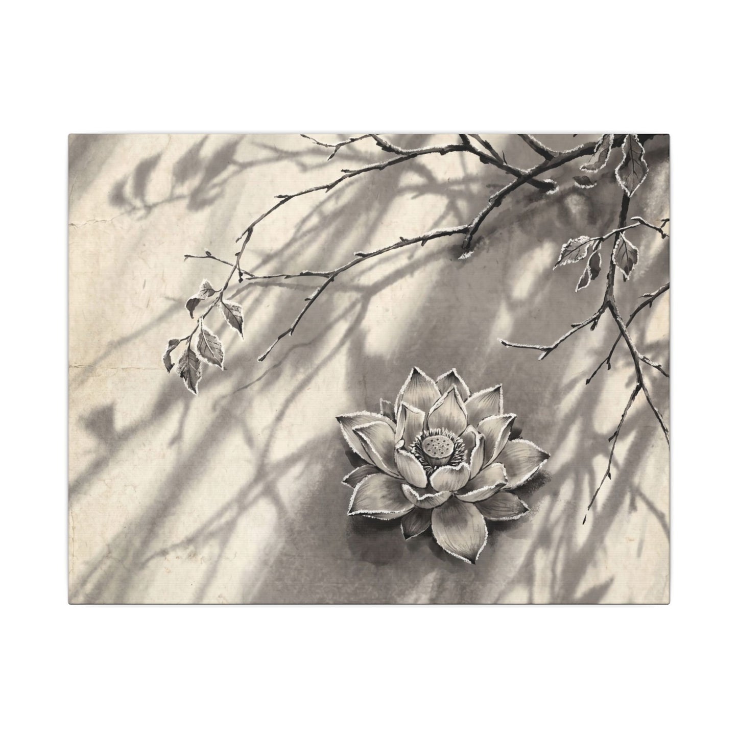 Winter Lotus Flower Sumi E Canvas Art | Contemplative Decor Art Print