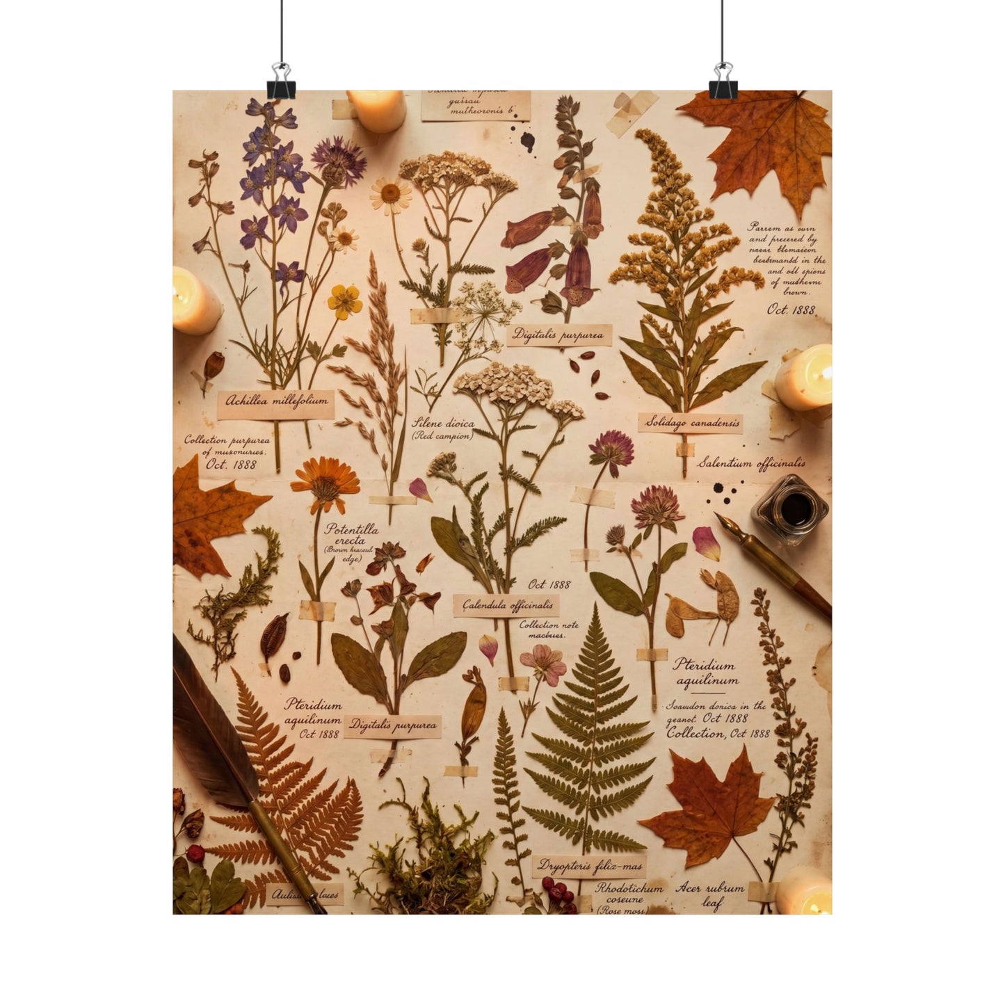 Autumn Dried Flowers Herbarium Wall Art Print | Earthy Decor