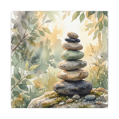 Golden Hour River Stones Canvas Art - Japandi Mono No Aware