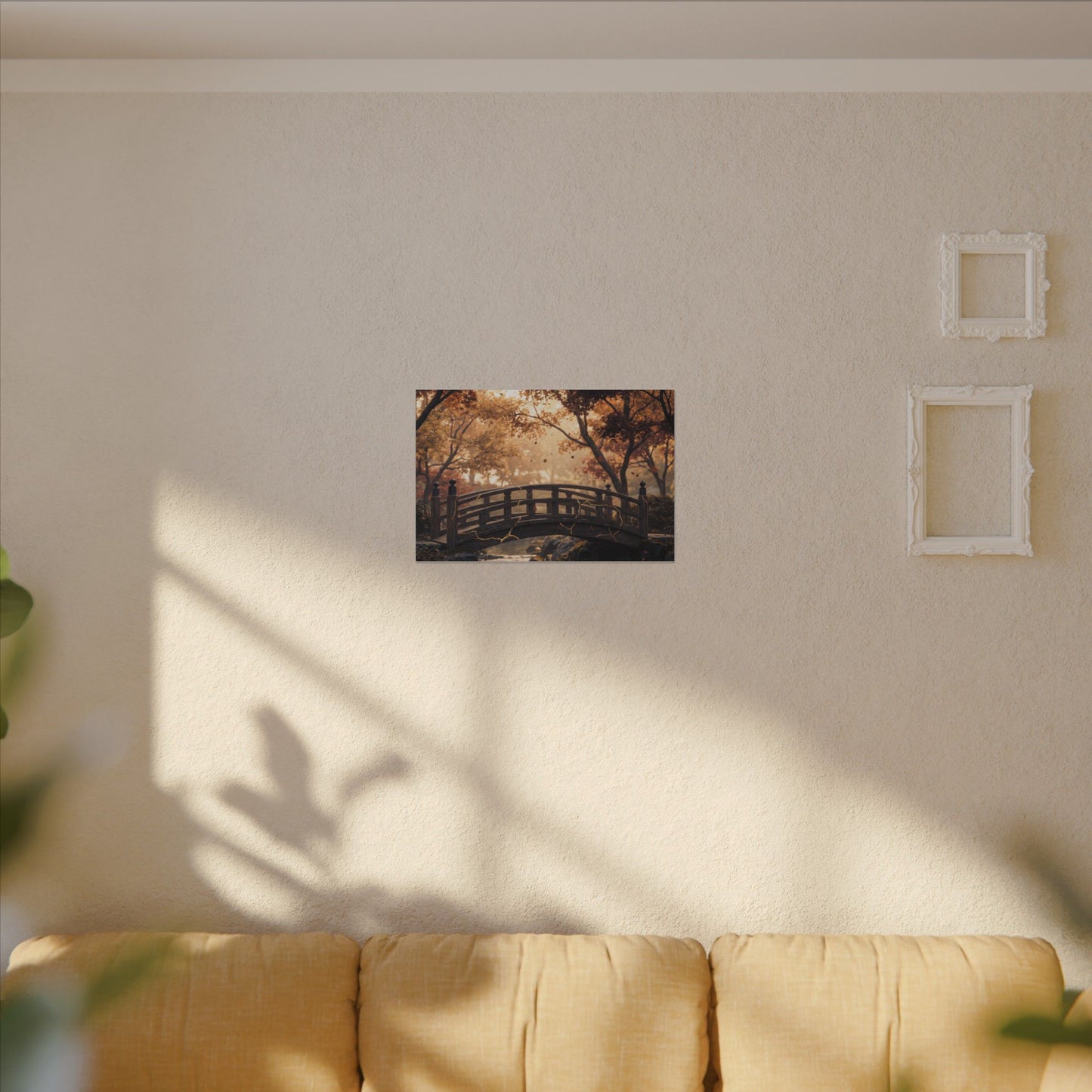 Autumn Wooden Bridge Gold Vein Canvas Art | Resilient Decor