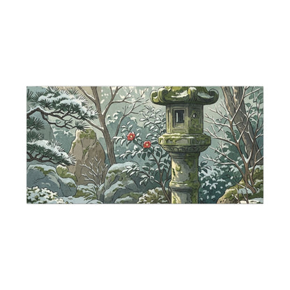 Stone Lantern Winter Canvas Art | Japandi Warm Design