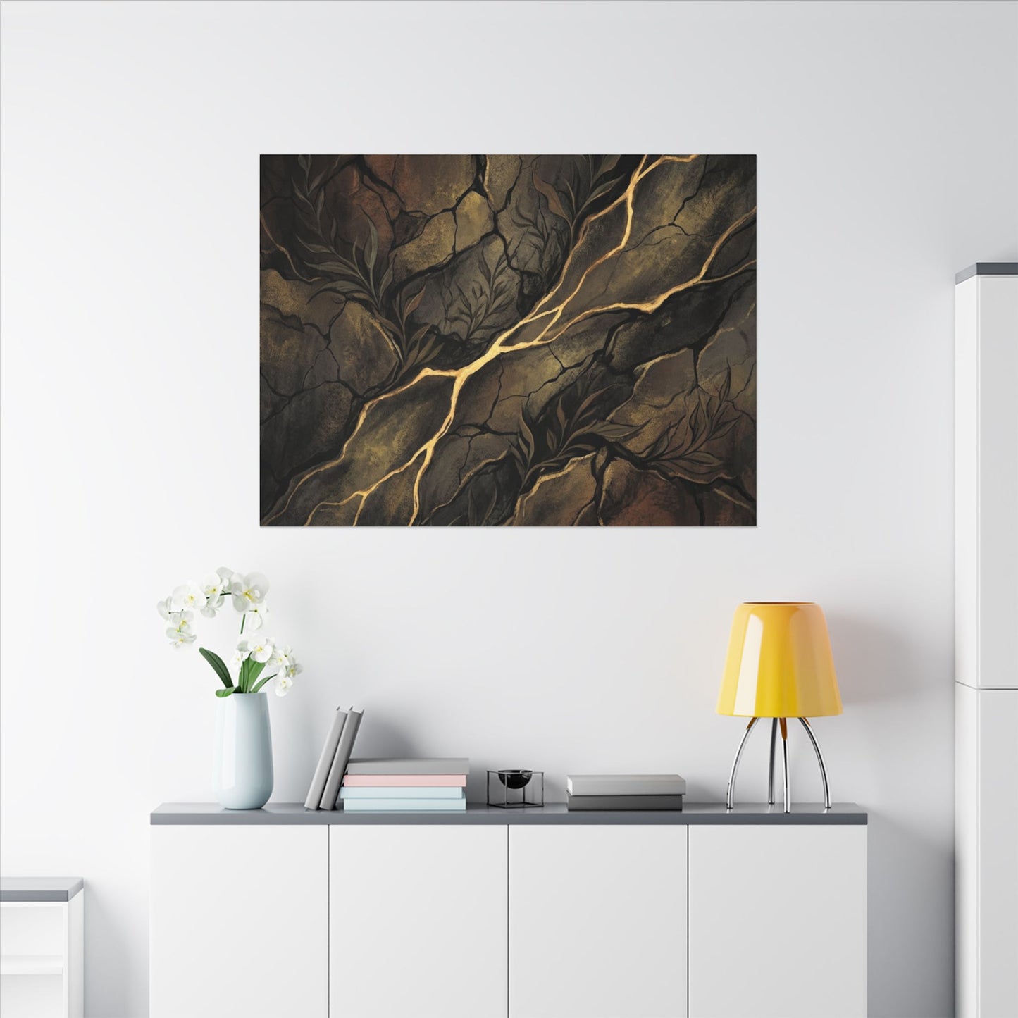 Cracked Earth Charcoal Ink Canvas Art | Bold Dark Japandi Art