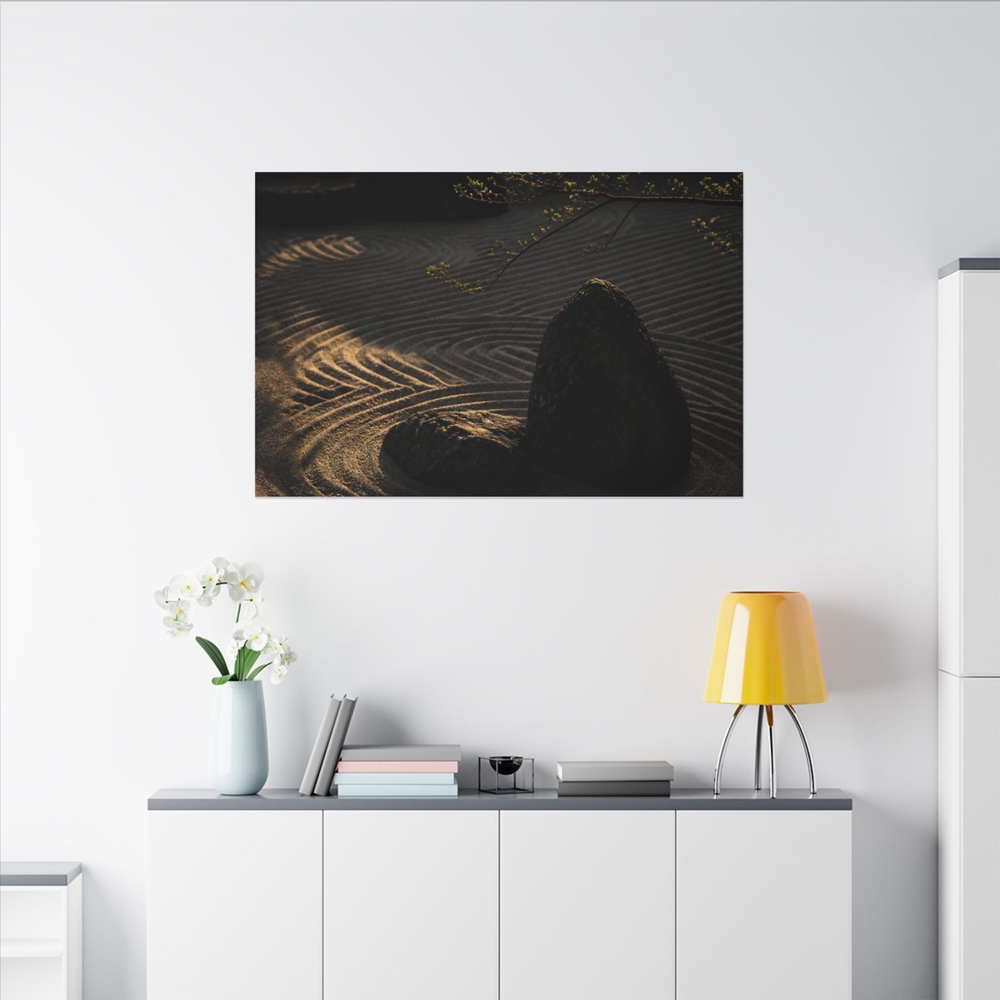 Ma Rock Garden Canvas Art - Dark Japandi Shadow Zen