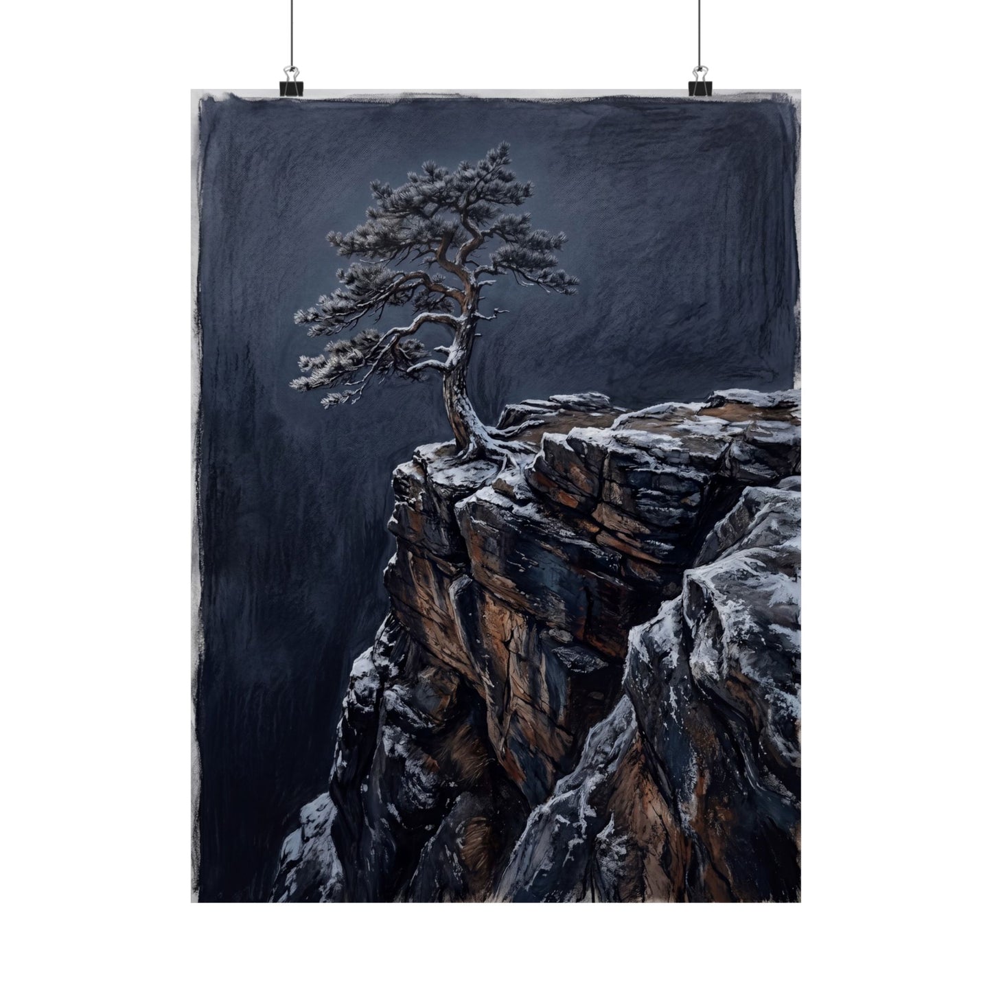 Sophisticated Pine Tree Wall Art Print - Dark Texture Dark Japandi