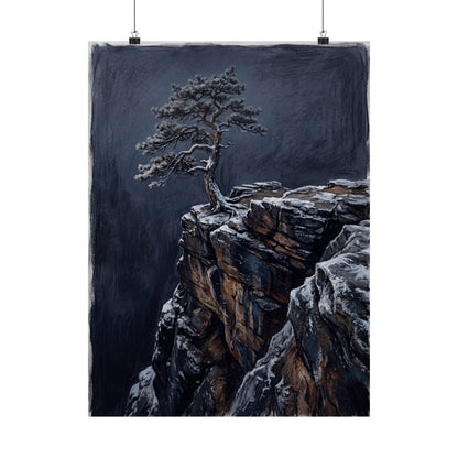 Sophisticated Pine Tree Wall Art Print - Dark Texture Dark Japandi