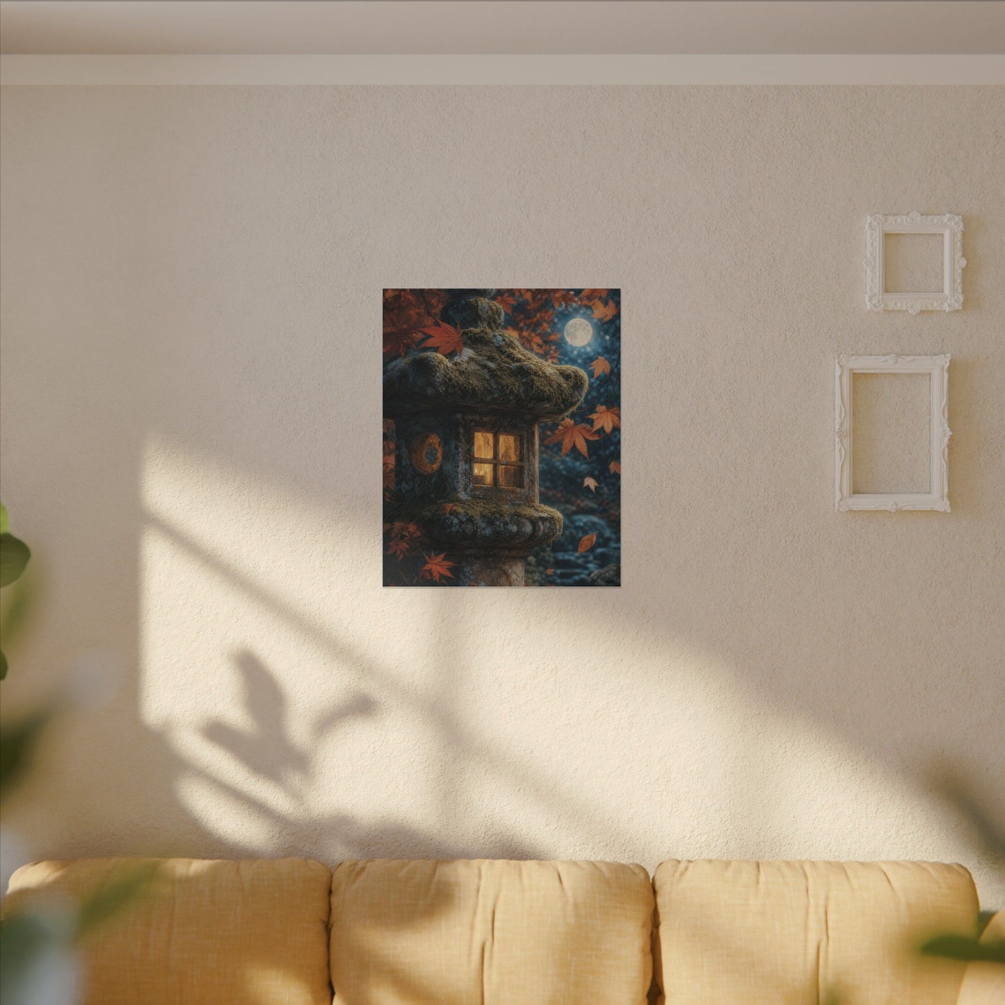 Autumn Stone Lantern Forest Whimsy Canvas Art | Earthy Decor