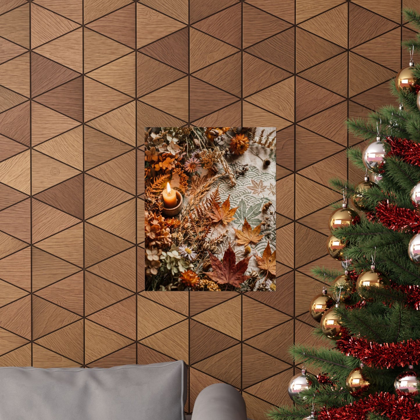 Neutral Dried Flowers Wall Art Print - Japanese Pattern Japandi