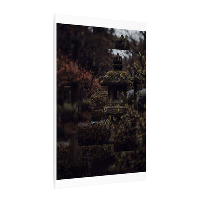 Stone Lantern Spring Canvas Art | Dark Japandi Bold Design