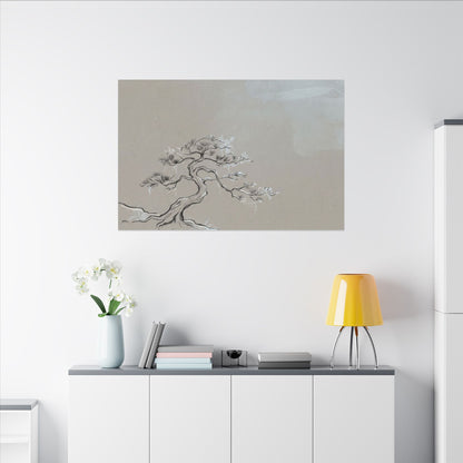 Pine Tree Minimal Line Canvas Art | Warm Japandi Art