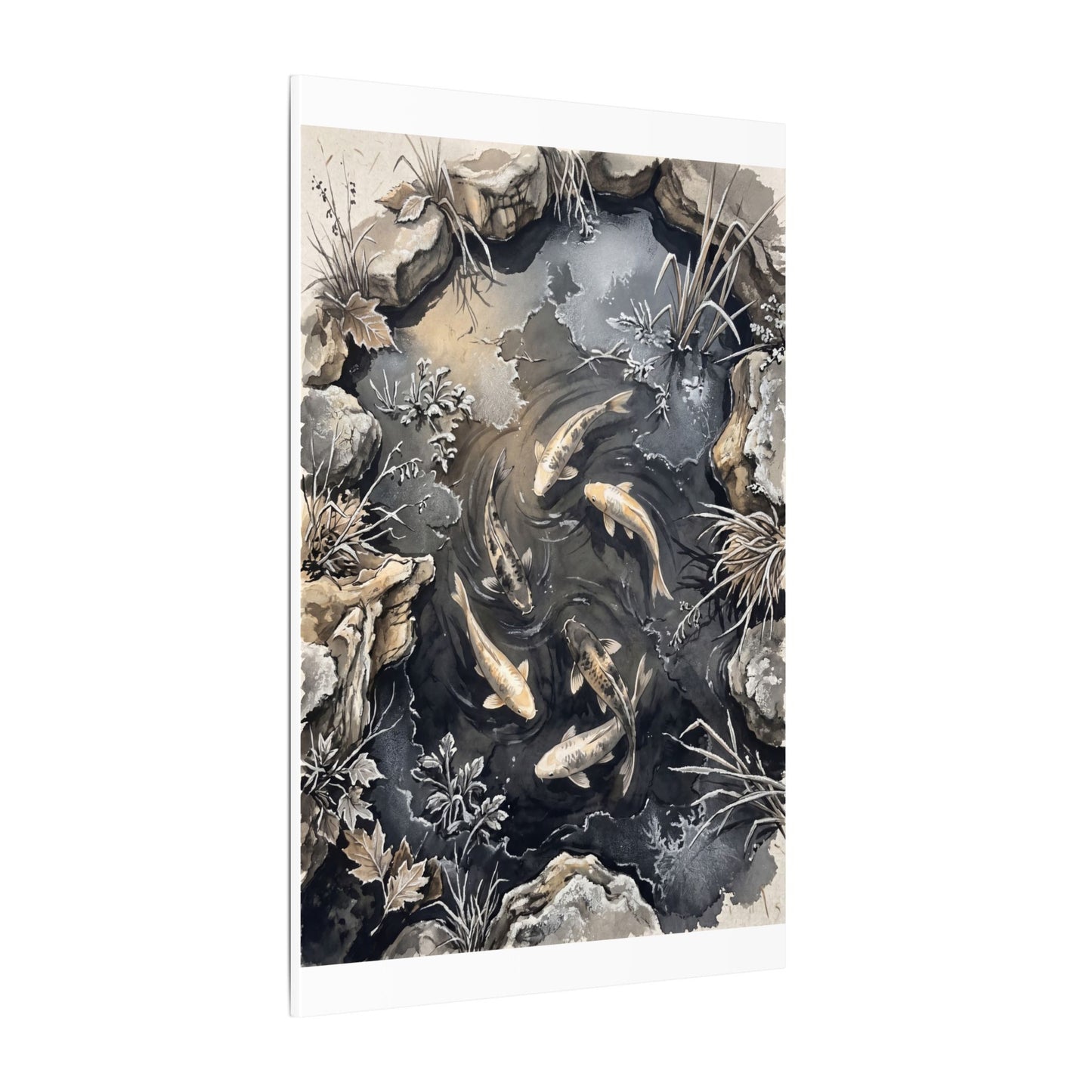 Koi Pond Canvas Art | Winter Japandi Japanese Pattern Art