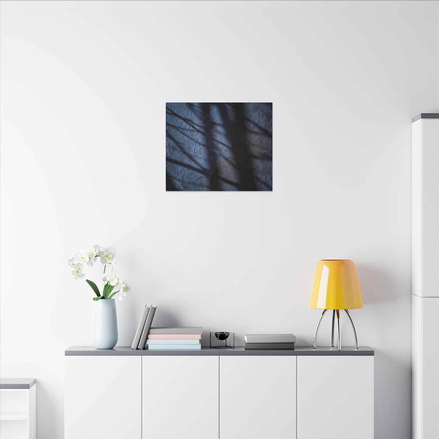 Dark Japandi Shadow Play in Moonlight | Moody Minimal Canvas Art