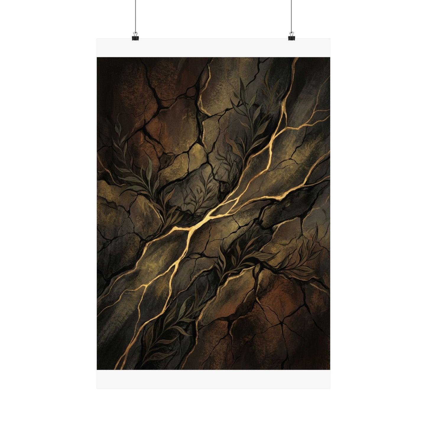 Bold Cracked Earth Wall Art Print - Charcoal Ink Dark Japandi