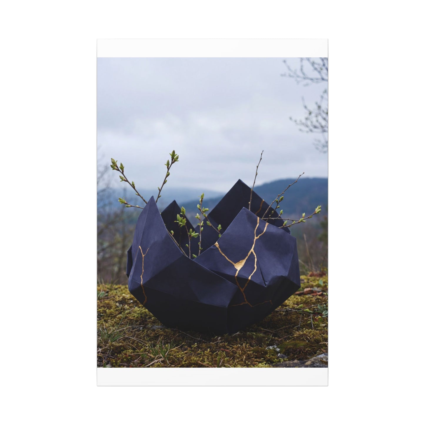 Paper Fold Canvas Art | Spring Kintsugi Gold Repair Art