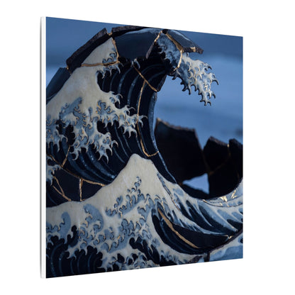 Ocean Wave Canvas Art | Winter Kintsugi Gold Repair Art