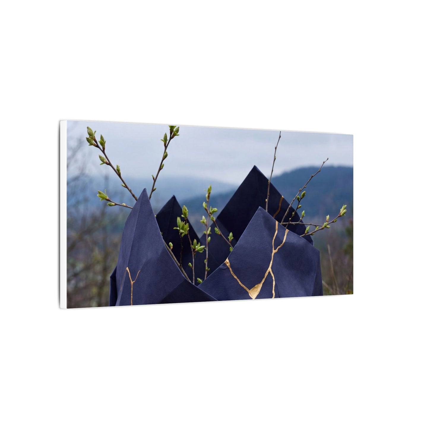 Paper Fold Canvas Art | Spring Kintsugi Gold Repair Art