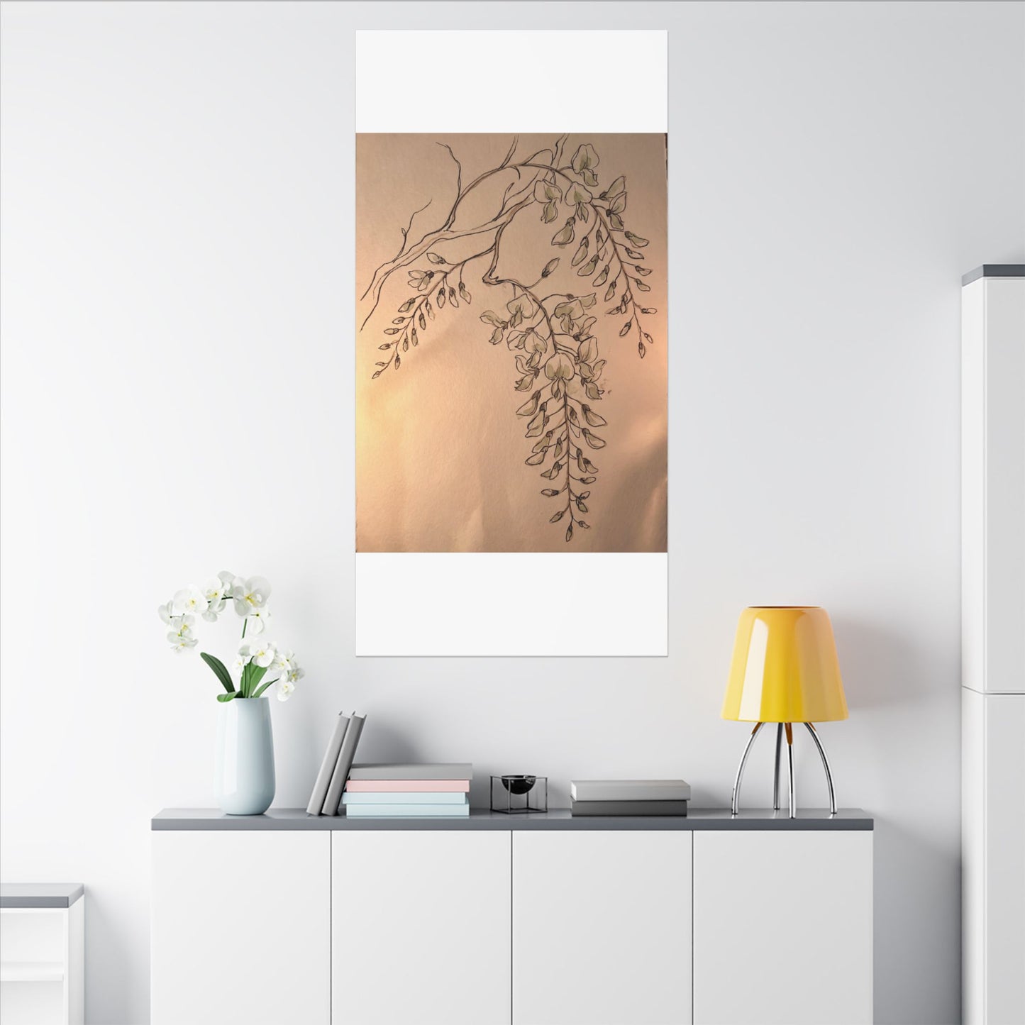 Japandi Wisteria in Candlelight | Minimal Line Canvas Art