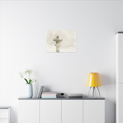 Stone Lantern Winter Canvas Art | Japandi Earthy Design