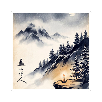 Winter Mountain Mist Ukiyo E Inspired Sticker | Peaceful Decor Art Print