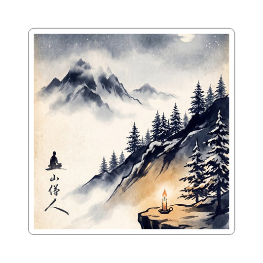 Winter Mountain Mist Ukiyo E Inspired Sticker | Peaceful Decor Art Print