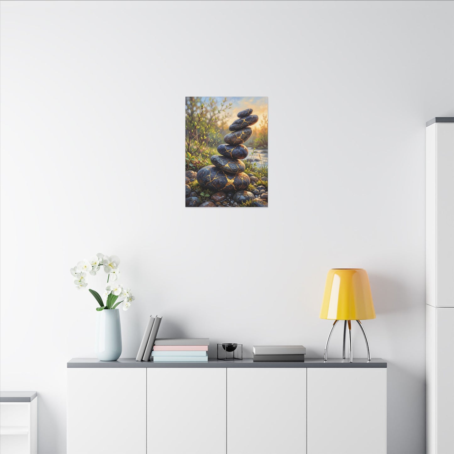 Spring River Stones Gold Repair Canvas Art | Healing Decor