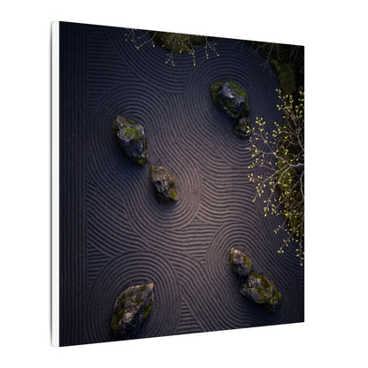 Dark Japandi Rock Garden in Dawn | Shadow Zen Canvas Art