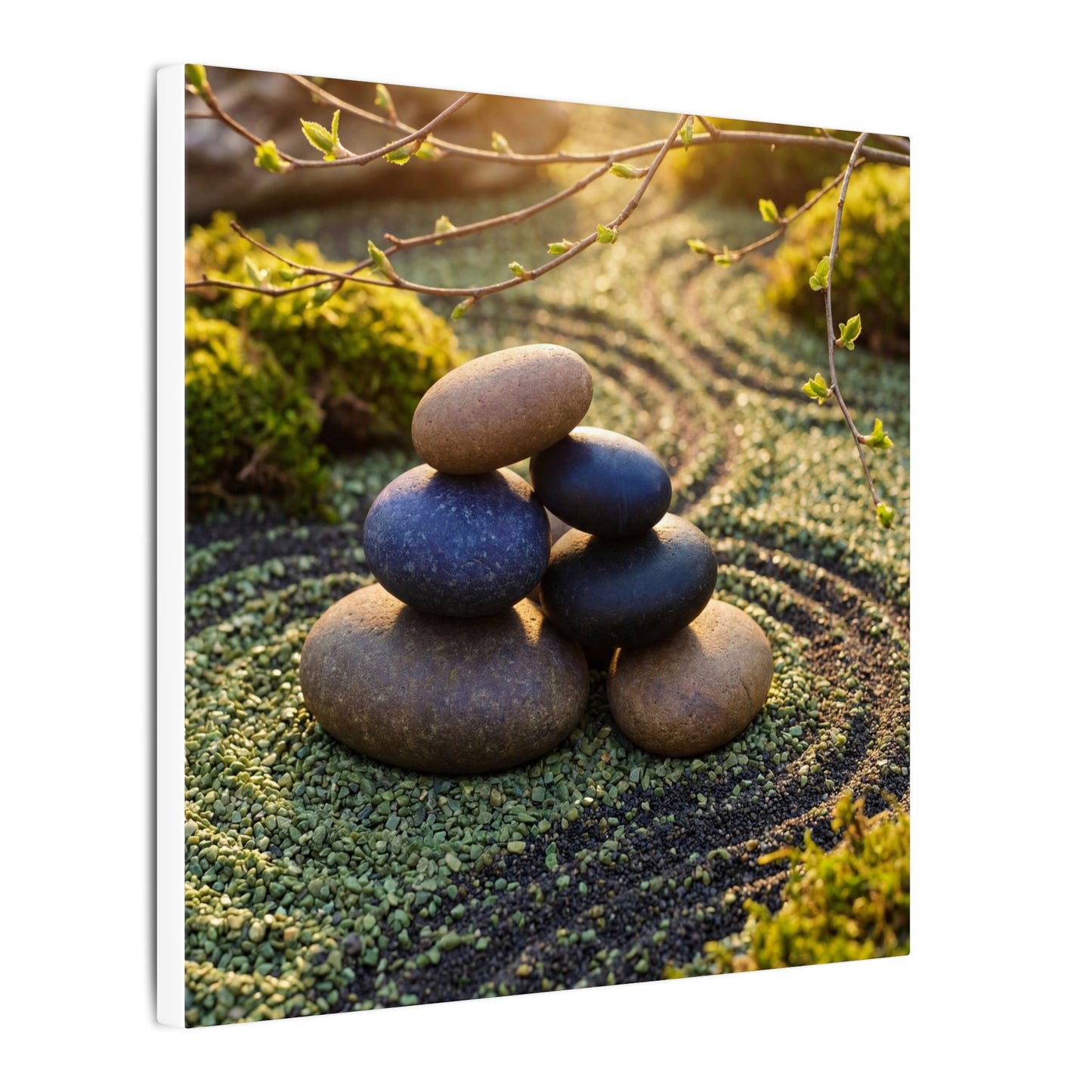 Zen River Stones in Golden Hour | Karesansui Canvas Art