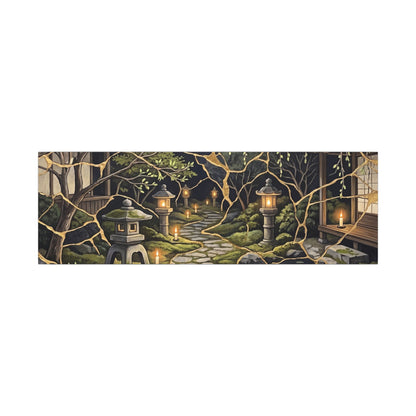 Kintsugi Moonlit Garden in Candlelight | Gold Vein Canvas Art