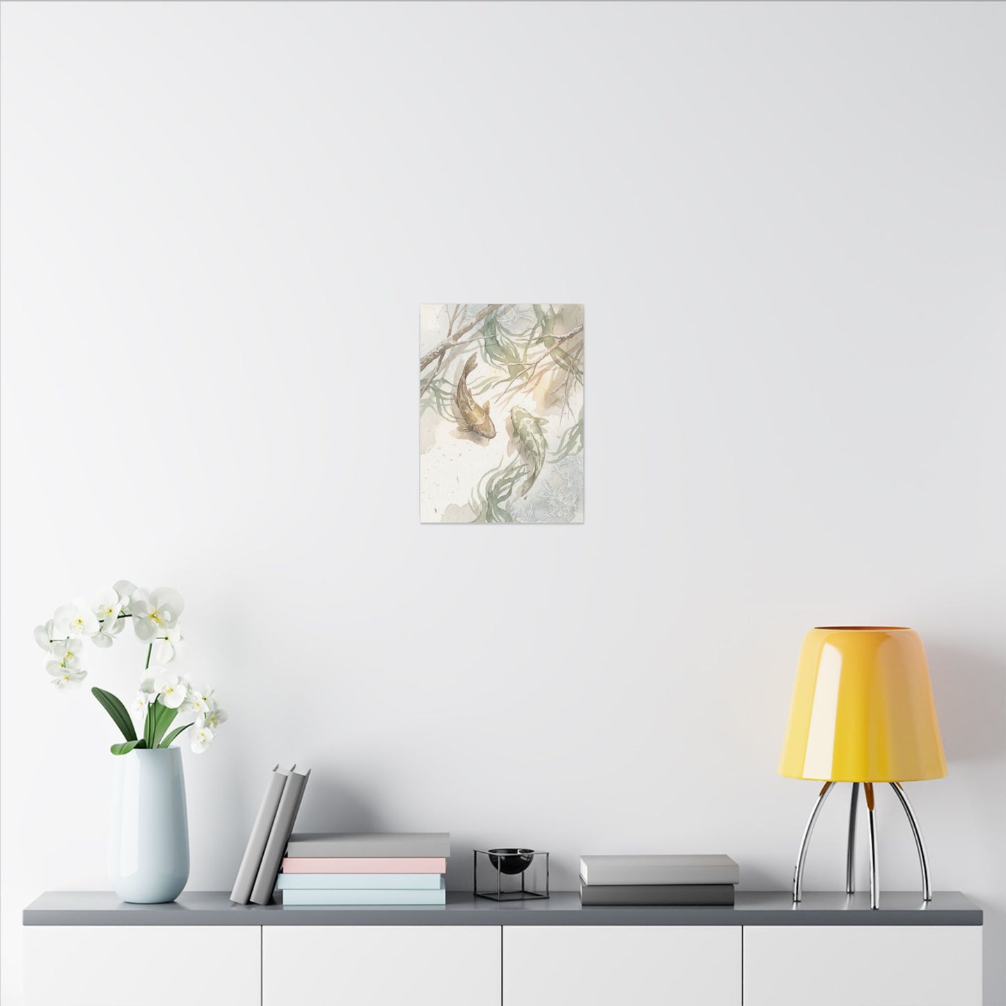 Koi Pond Canvas Art | Winter Japandi Watercolor Art