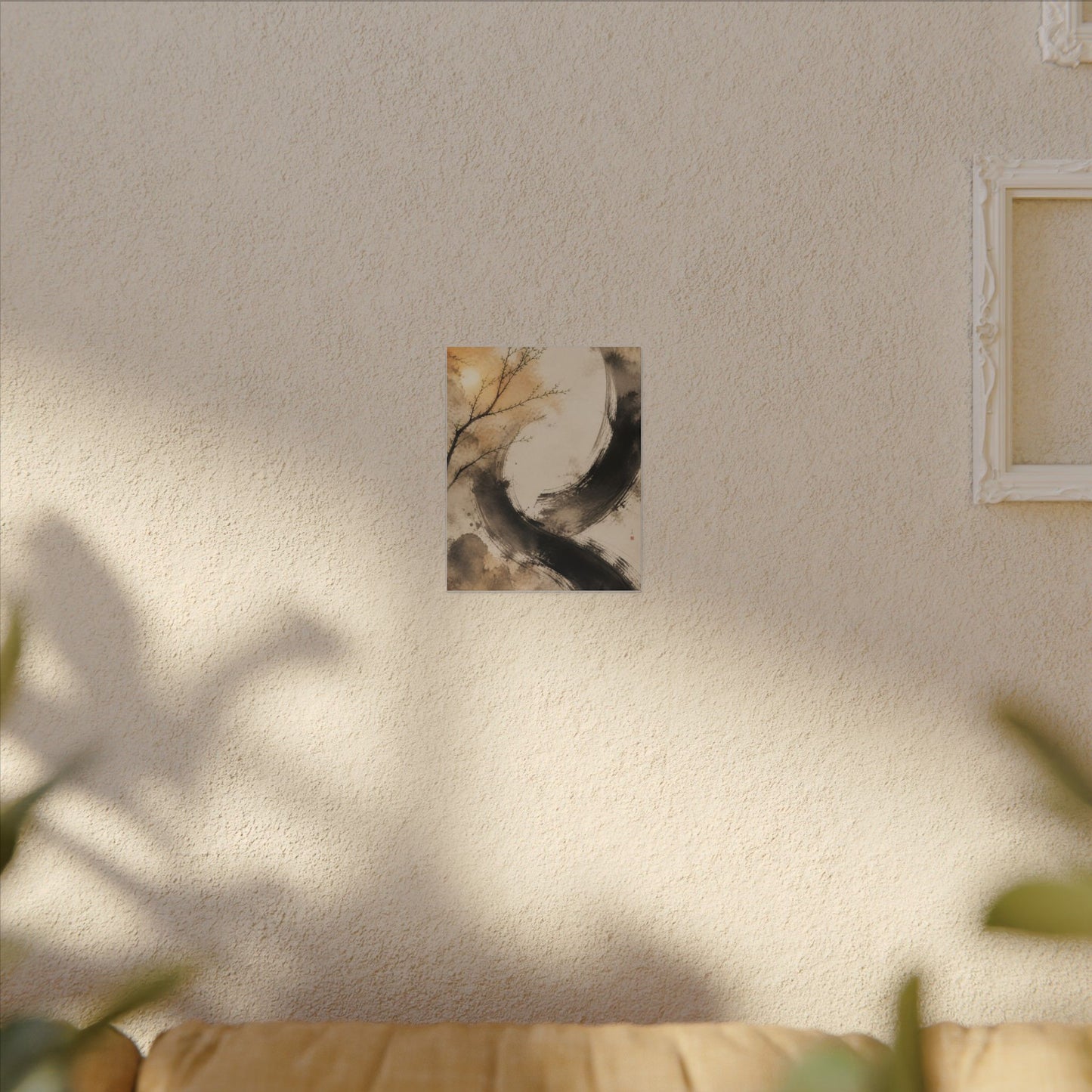 Japandi Ink Brushstroke in Golden Hour | Watercolor Canvas Art