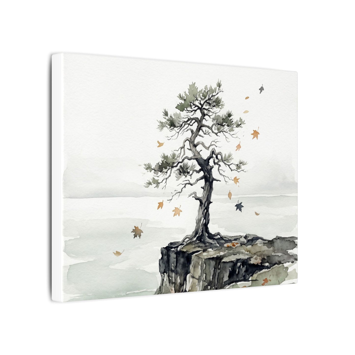 Japandi Pine Tree in Overcast | Watercolor Canvas Art