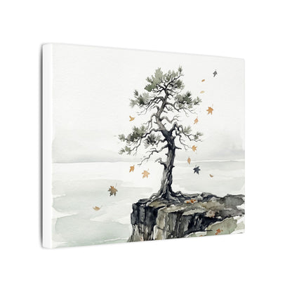 Japandi Pine Tree in Overcast | Watercolor Canvas Art