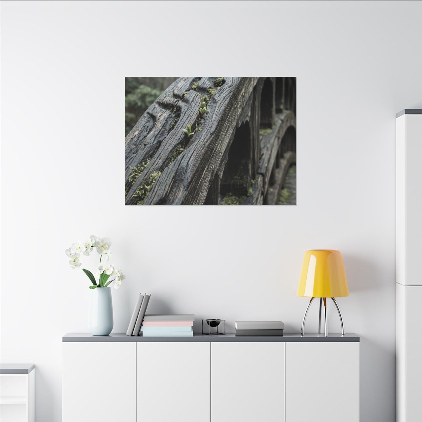 Overcast Wooden Bridge Canvas Art - Japandi Kanso