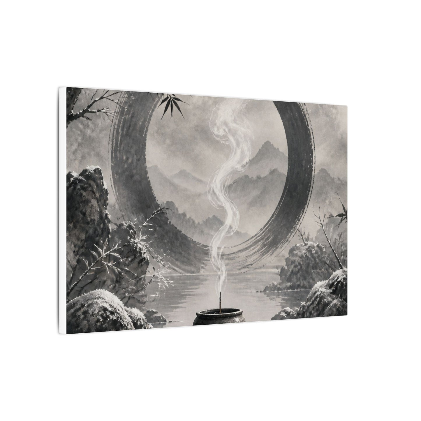 Incense Smoke Canvas Art | Winter Zen Sumi E Art