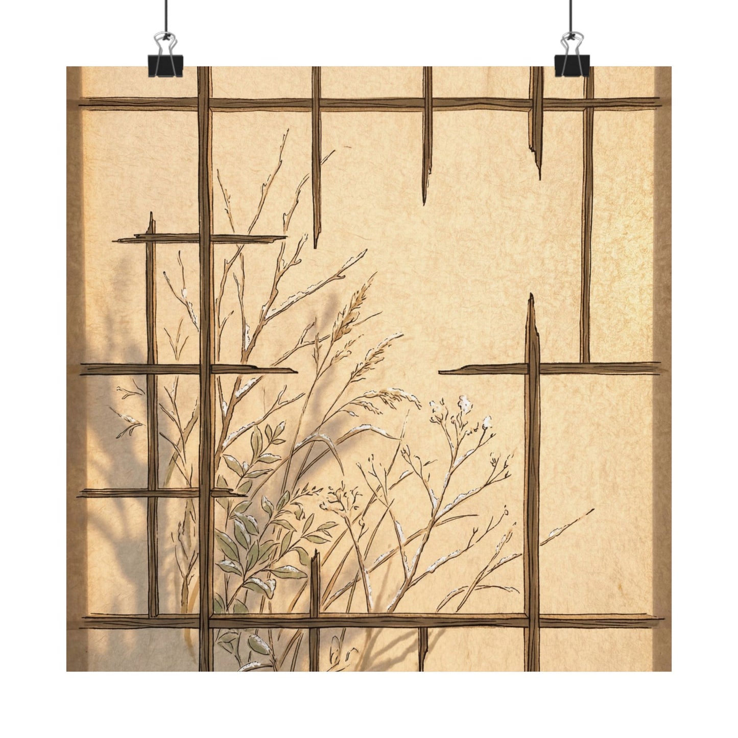 Japandi Shoji Screen in Golden Hour | Minimal Line Wall Art Print Art Print
