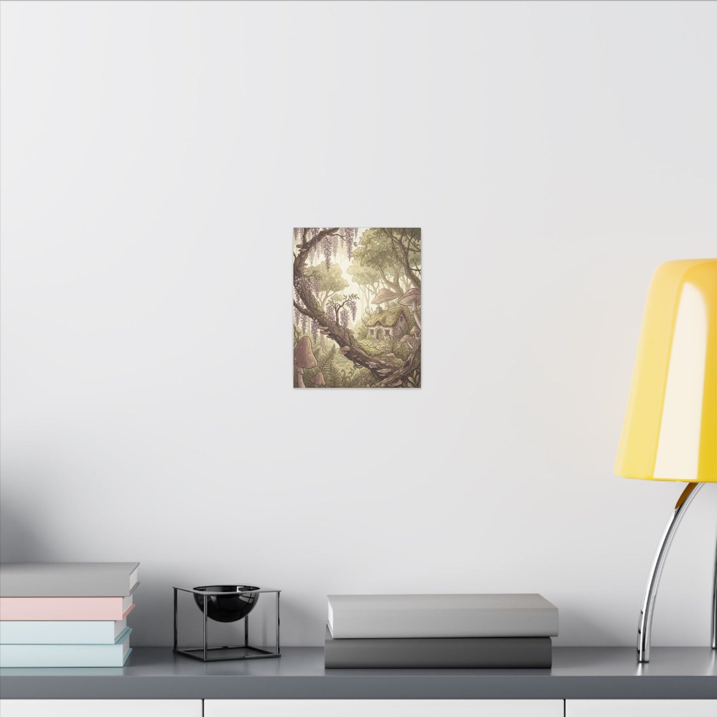 Summer Wisteria Mushroom Illustration Canvas Art | Enchanting Decor
