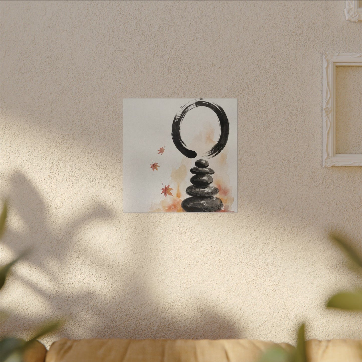 River Stones Canvas Art | Autumn Zen Enso Art