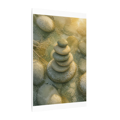 River Stones Watercolor Canvas Art | Elegant Japandi Art