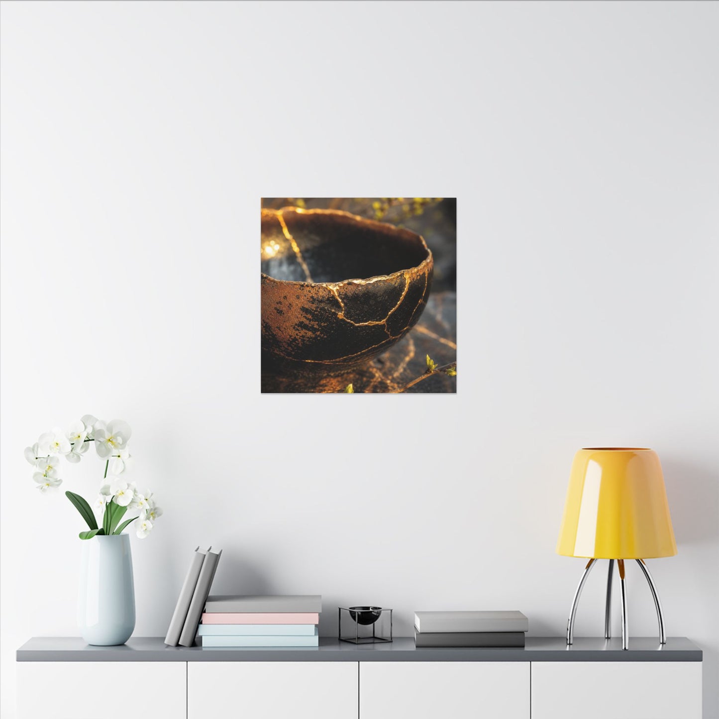 Kintsugi Ceramic Bowl in Golden Hour | Gold Vein Canvas Art