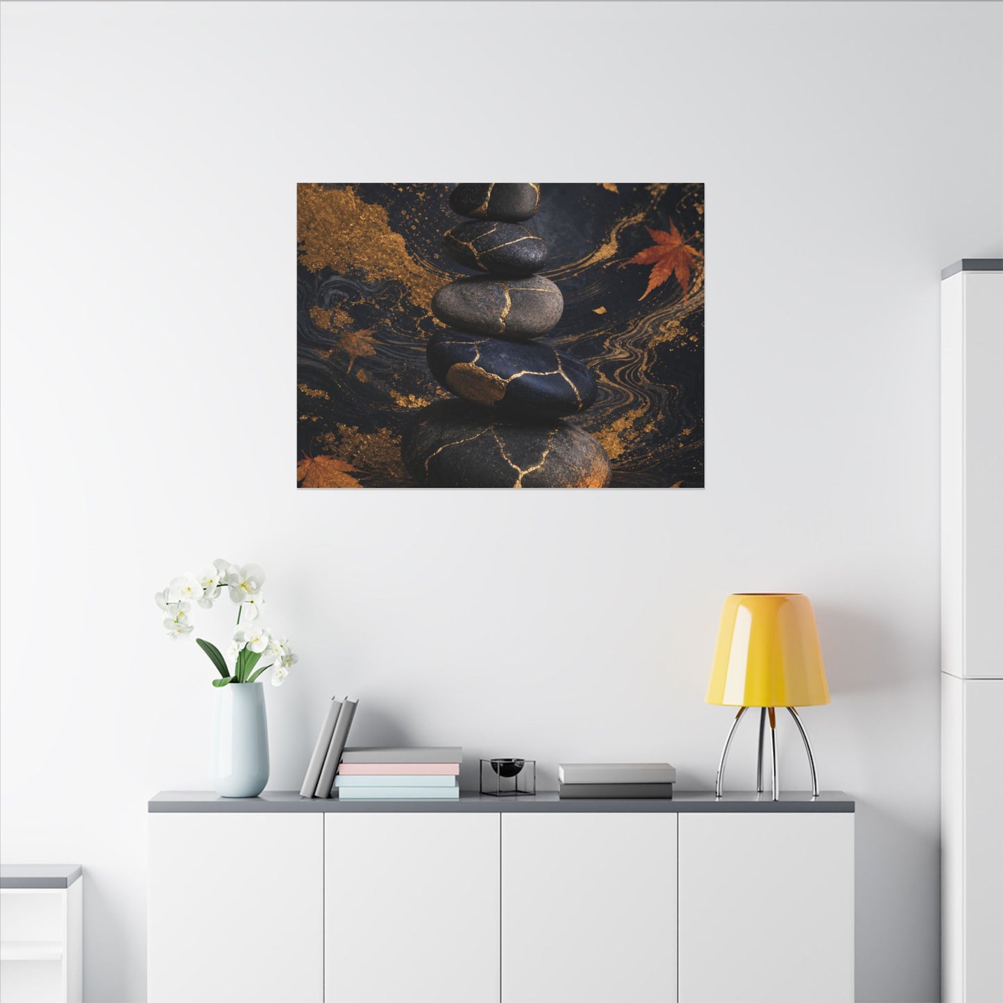 River Stones Autumn Canvas Art | Kintsugi Artful Design